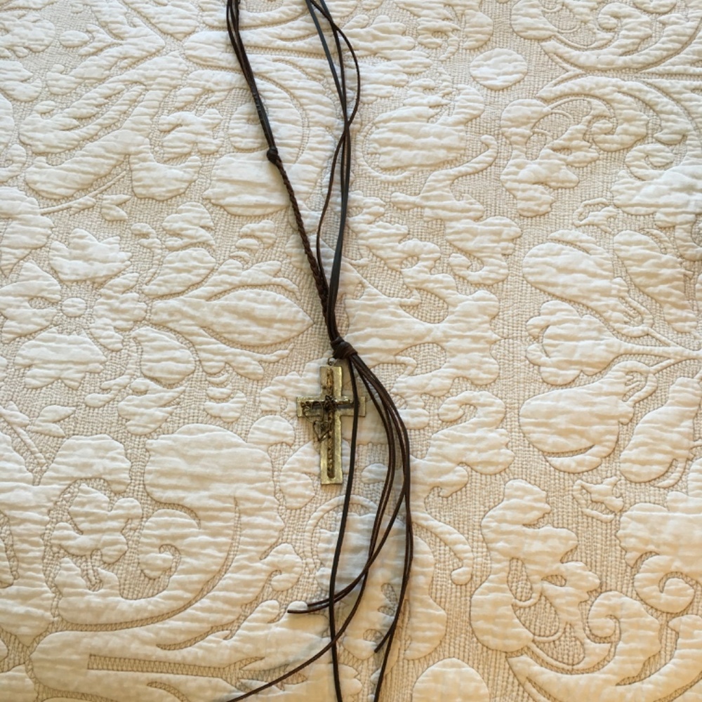 Leather and Silver Cross Necklace - Picture 3 of 3